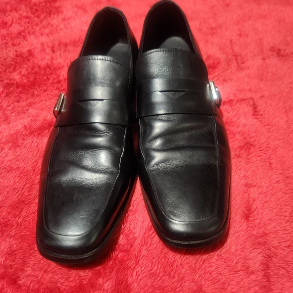 PRADA Milano Black Leather Penny Loafers Buckle Detail Made in Italy Size 41 / 8 - Picture 4 of 7